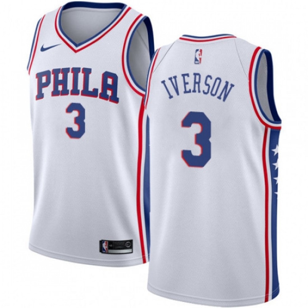 Men's Philadelphia 76ers Allen Iverson #3 White Swingman Jersey - Association Edition-Pro Kit Vault | Brand New 26/27 Sports Jerseys